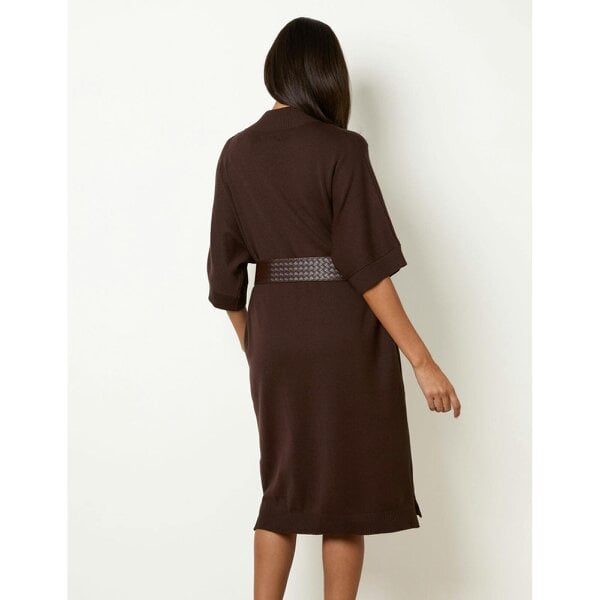 Blue Vanilla Midi Dress With Woven PU Leather Belt