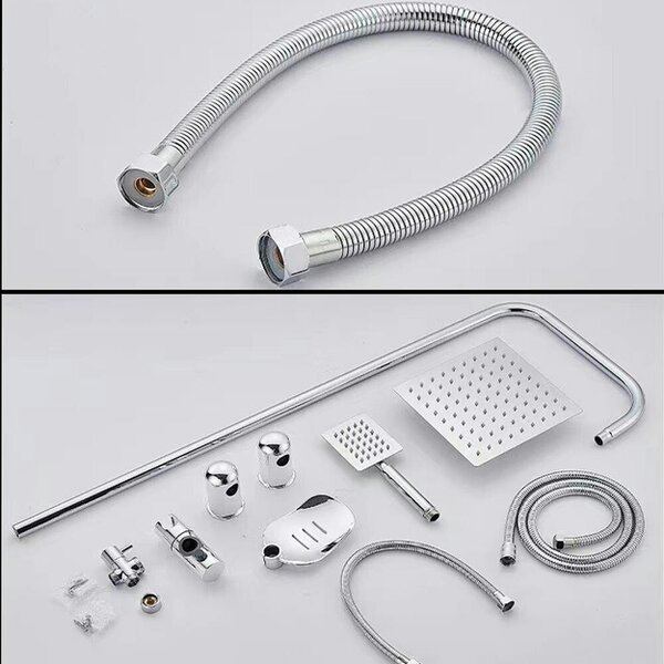 Havendro Large Shower Kit Twin Head Waterfall Chrome Adjust Riser Rail Chrome Square Set