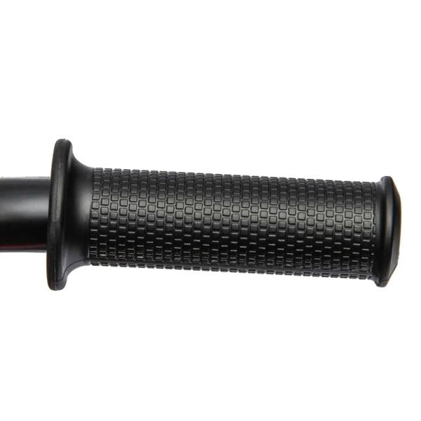 Textured black handlebar grip end for red three-wheel kids electric motorbike