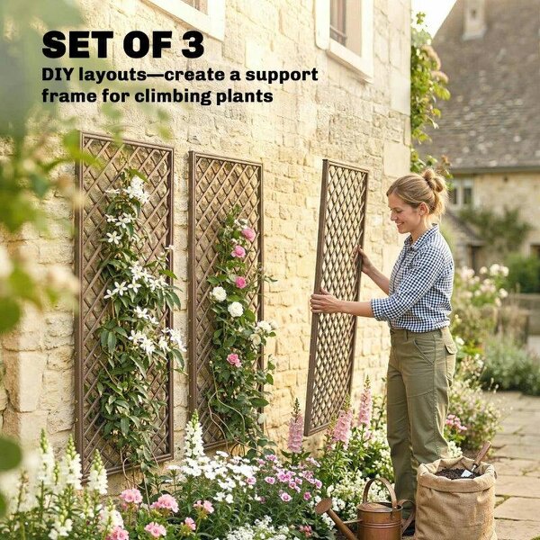 Garden Trellis, Decorative Trellis Panels for Climbing Outdoor Plants, Natural Wood Finish