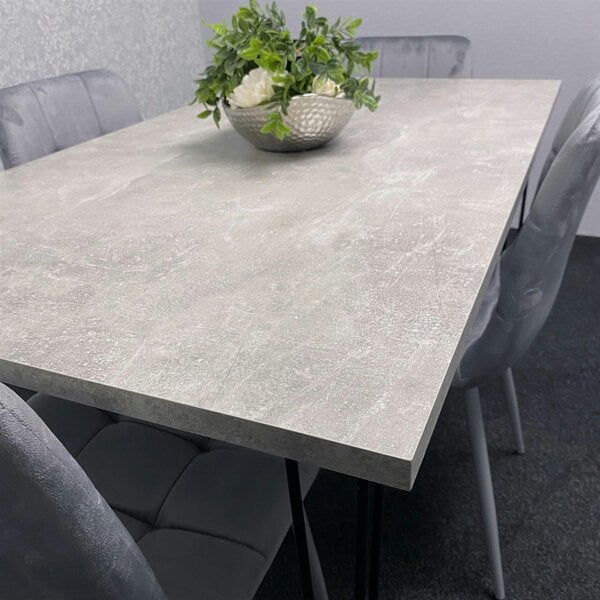 Kosy Koala Grey Dining Table with Hairpin Legs & 4 Grey Velvet Chairs Set for Kitchen & Dining Room