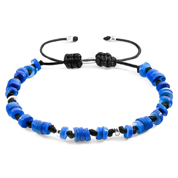Anchor & Crew Blue Hailey Silver and Freshwater Shell SKINNY Macrame Bracelet