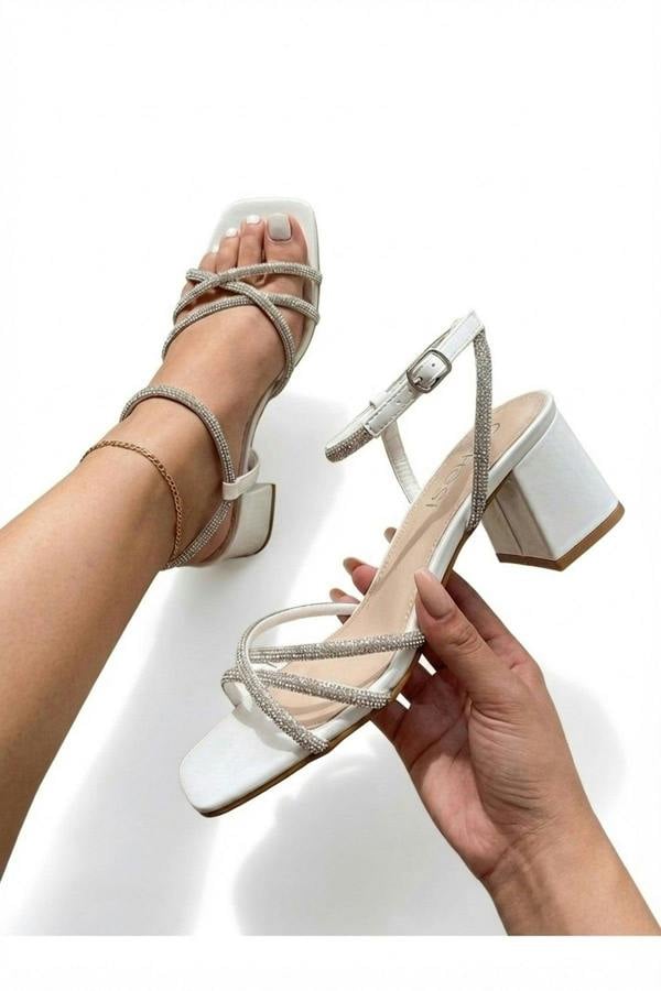 Willow Rhinestone Block Heel Sandals - White_wb