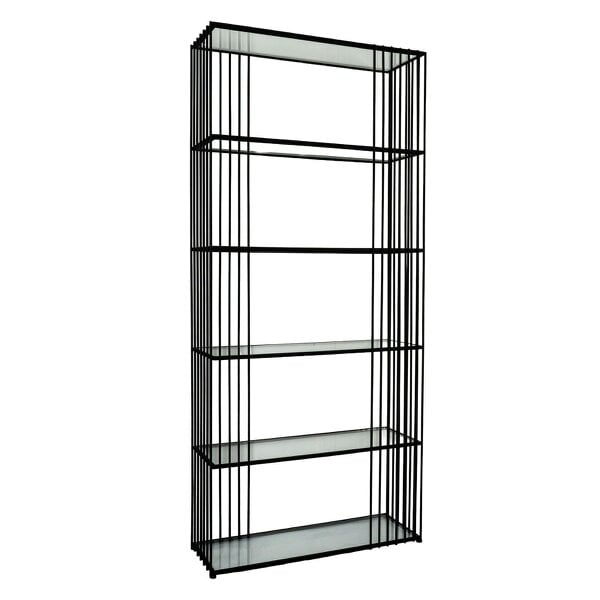 Wyld Haus Memphis Minimalist Black Metal Slim Shelving Unit With Glass Shelves