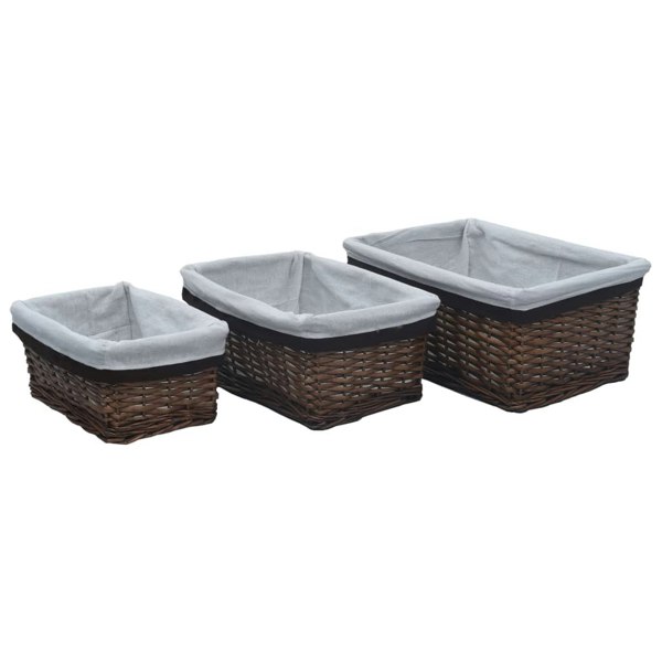 Berkfield 3 Piece Nesting Basket Set Brown Willow