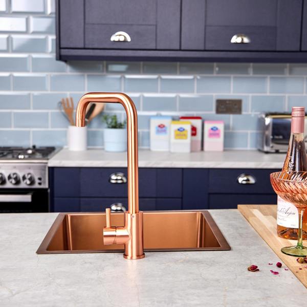 Flode Dellen | Single Lever Kitchen Sink Mixer Tap with Swivel Spout | Square Neck Design | Rose Copper Finish