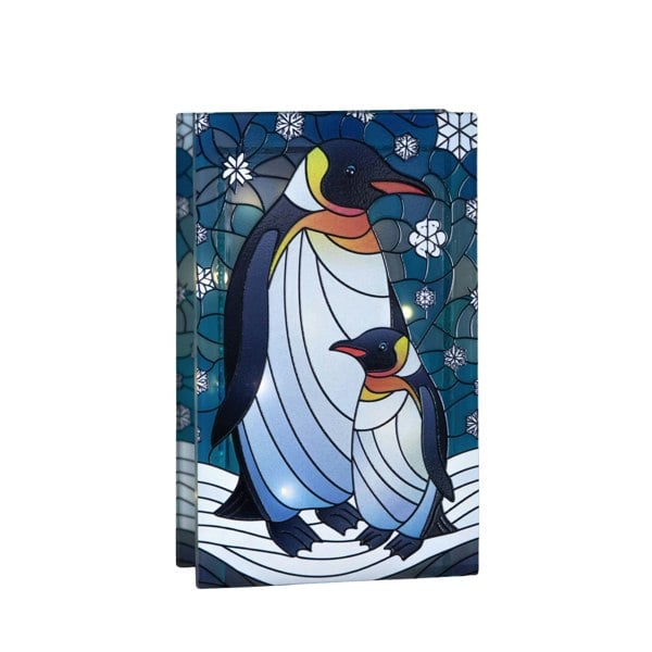 Samuel Alexander 21cm Battery Operated Light up Double Sided Stained Glass Mother & Baby Penguin Decoration with LEDs