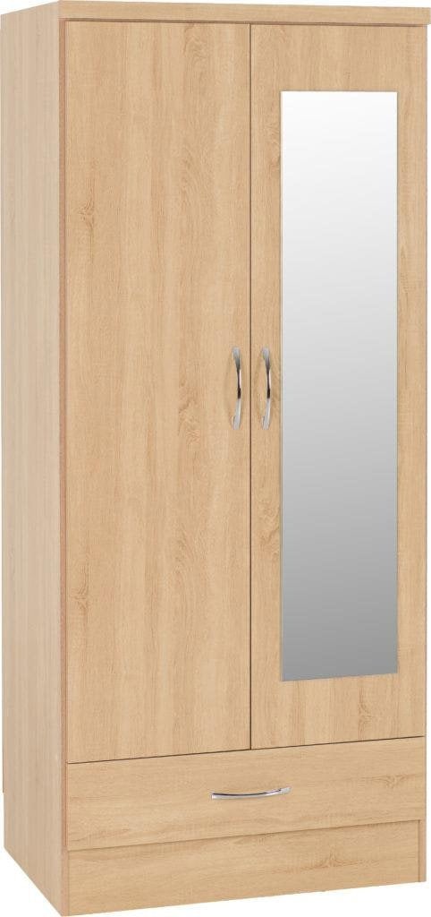 Seconique Nevada 2 Door 1 Drawer Mirrored Wardrobe