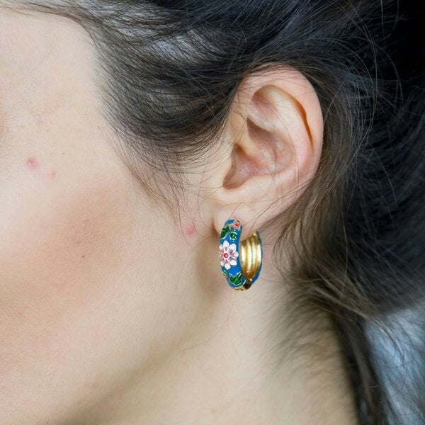The Colourful Aura Large Enamel Huggie Multicolour Rainbow Dainty Floral Hoop Earrings