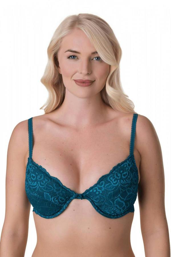 Camille Women's Underwired Bra Teal Green Floral Lace Padded Cup Lingerie
