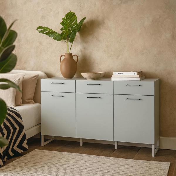 Wyld Haus Innsbruck Light Grey Wooden 3 Door 3 Drawer Storage Chest