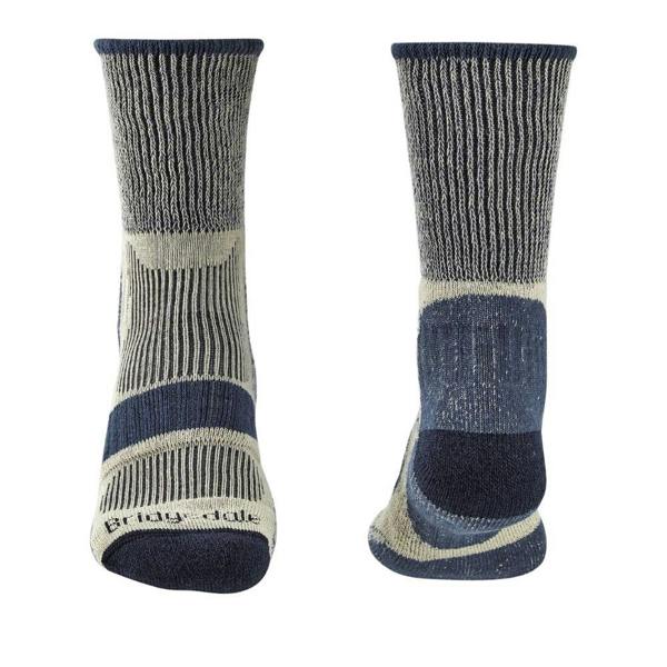 Front and rear view of Bridgedale Men's Hike Lightweight Coolmax Comfort Boot hiking socks with lightweight cushioned design.