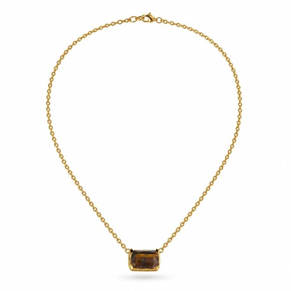 Luxe Tones Mara Luxe 18K Gold Plated Tiger’s Eye Pendant Necklace