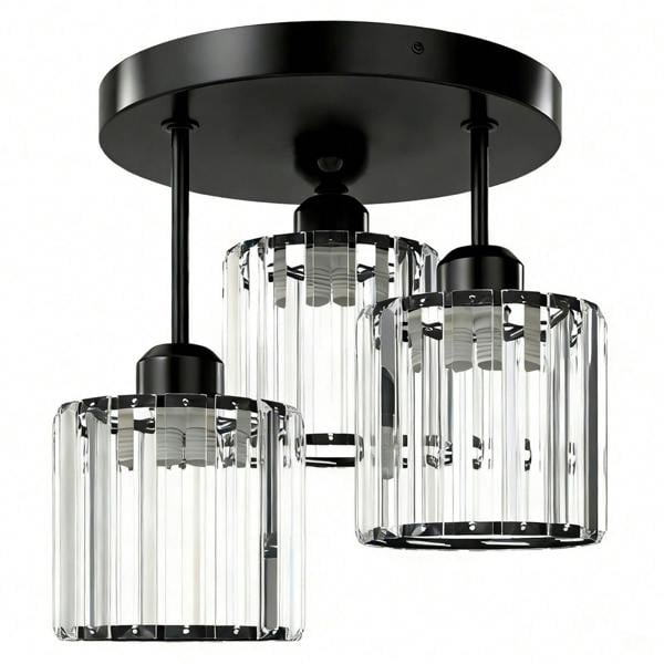 Emitto Crystal Ceiling Light 3 Light E27 Chandelier Semi Flush Mount Lamp Black