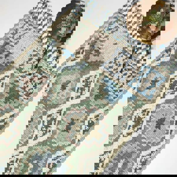 HOMESCAPES Matala Green & Blue Kilim Wool Rug