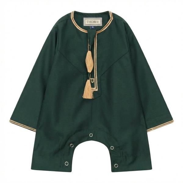 TT-003 - Baby Toddler Emirati Omani Gold Tassel Romper Thobe - Green - Thobez - 7