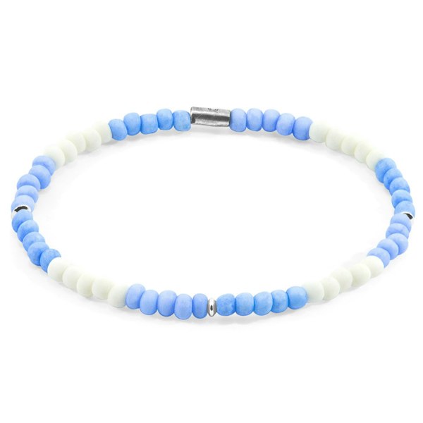 Anchor & Crew Pastel Blue - Off White Sophia Silver and Glass SKINNY Bracelet