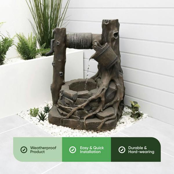 Gardenwize Solar Powered Rustic Brick Well Water Feature with Battery Backup