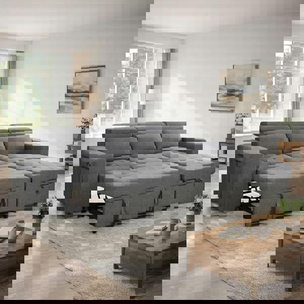 Furnishings For Less Astrix Grey Fabric Universal Corner 3-4 Seater Sofa Bed