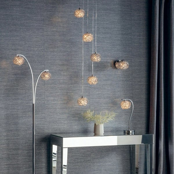 Multi Light Ceiling Pendant 5 Bulb Chrome & Crystal Glass Chandelier Height Lamp Loops