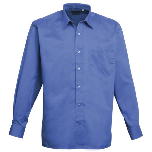 Premier Mens Premier Poplin Long-Sleeved Formal Shirt - Royal