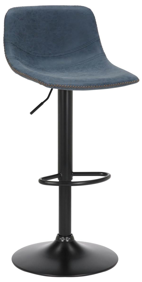 Lamboro Antico Faux Leather Kitchen Bar Stool, Matt Black Stem & Base, Adjustable Gas Lift With Backrest, Breakfast Bar Stool - Blue