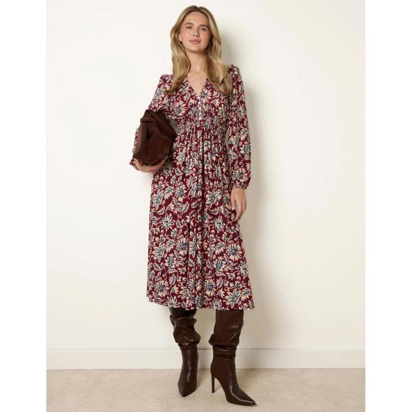 Blue Vanilla V Neck Elasticated Midi Dress