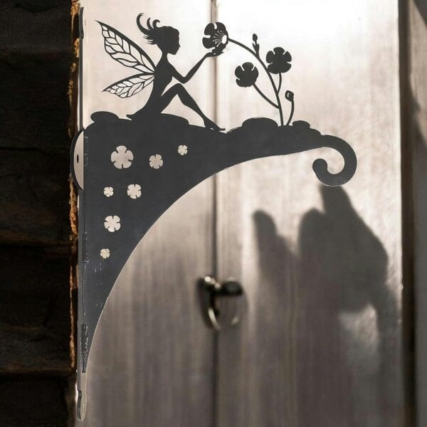 EDH Door Hardware Epsom Door Handle Decorative Metal Fairy Hanging Basket Bracket – Heavy-Duty Wall Hook for Planters, Bird Feeders & Outdoor Décor