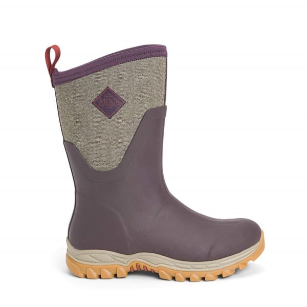 Muck Boots Women's Arctic Sport Mid Pull On Wellies - Wine herringbone print