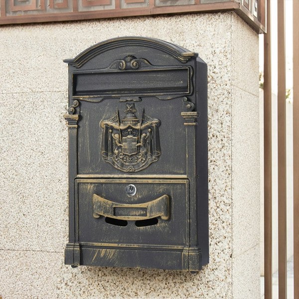 Living and Home Vintage Wall-Mounted Postbox with Lock