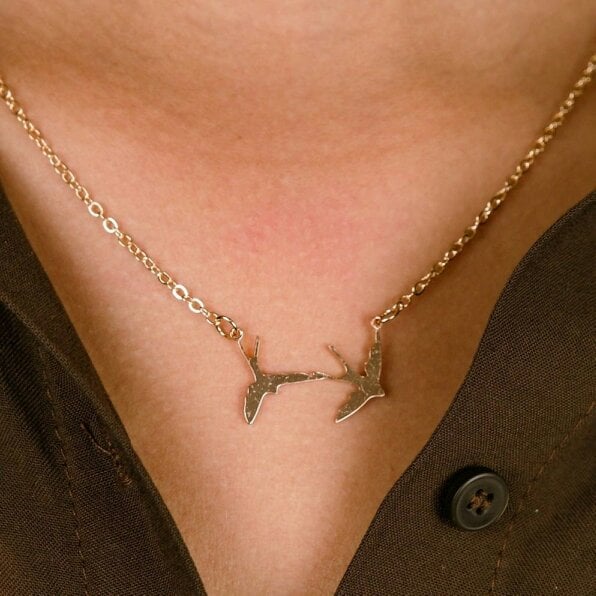 The Colourful Aura Two Bird Silver Gold Pendant Necklace, Nature Birds Charm, Simple Pendant for women