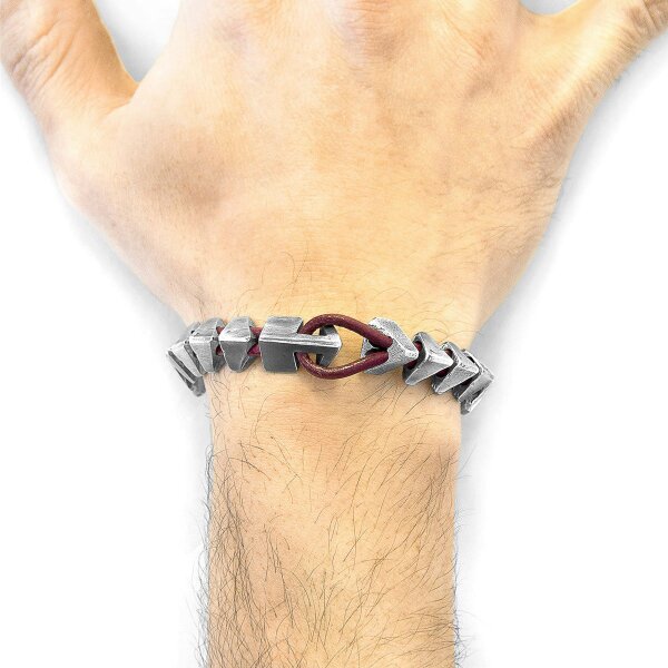 Anchor & Crew Red Bordeaux Brixham Maxi Silver and Round Leather Bracelet