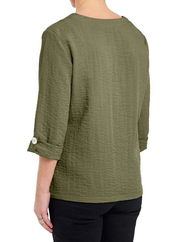 PennyPlain Asymmetric Hem Top - Sage