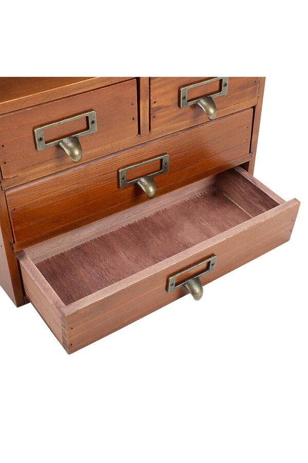 Living and Home Wooden Vintage Desktop Storage Cabinet Box with Drawer