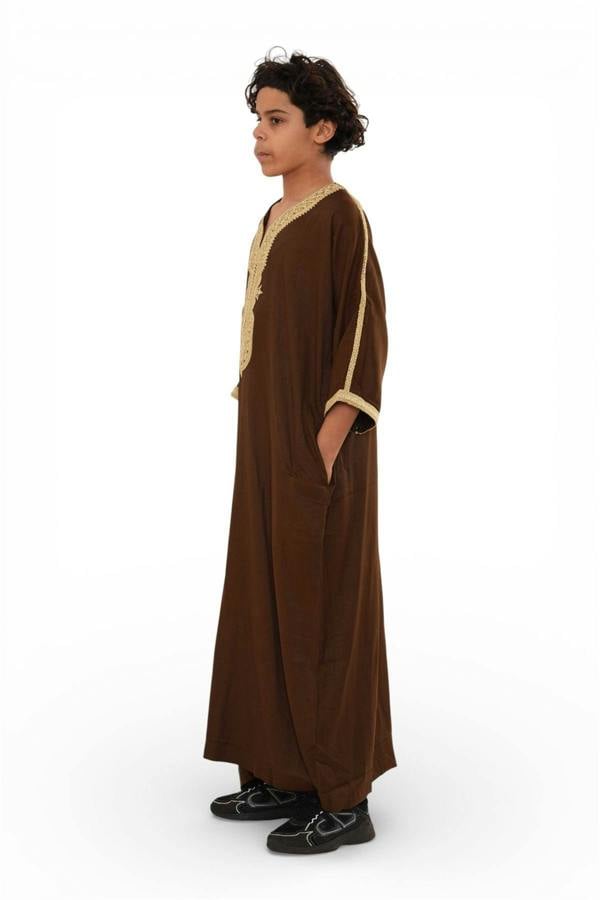 Infinity Leather Kids Boys Ramadan Moroccan Thobe Robe Djellaba Gandoura Eid Jubba- K-HM67