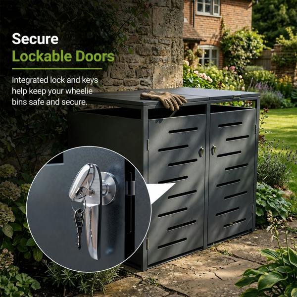 Nicoman Outdoor Lockable Metal Garbage Bin Shed