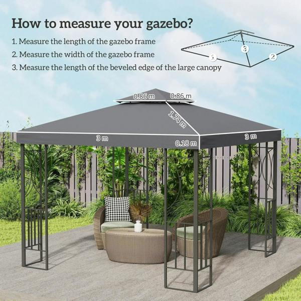 Deep grey double-tier gazebo top cover with extended roof edges