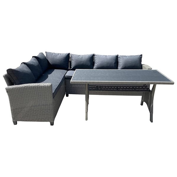 Furniture One Rattan Weatherproof Garden 5 Seater Corner Sofa Lounge Set with Dining Table