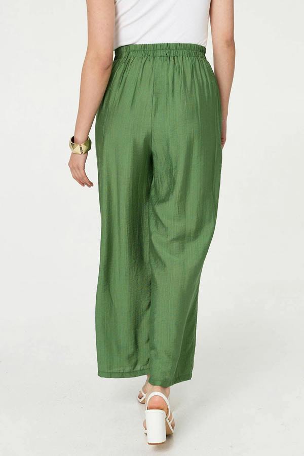 Khaki | Elasticated High Waist Wide Leg Trousers