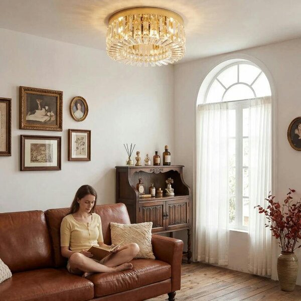 Crystal Chandeliers with 225 Crystal Pendants, 8-Light Ceiling Light for Living Room, Bedroom Dining Room, Gold Tone