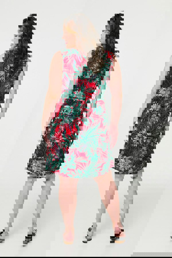 Red | Leaf Print Sleeveless Tunic Dress