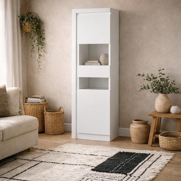 Wyld Haus Hjorring White Wooden Tall Narrow Display Cabinet with LED Lights