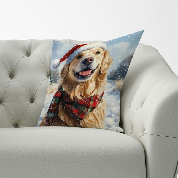 Warren Reed Snowy Christmas Golden Retriever Cushion