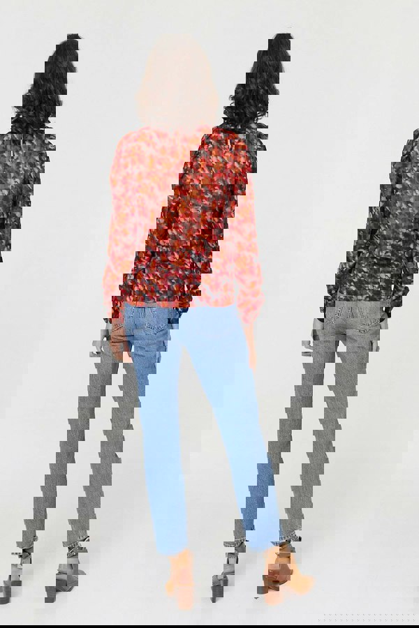 Orange | Printed Semi Sheer Long Sleeve Blouse
