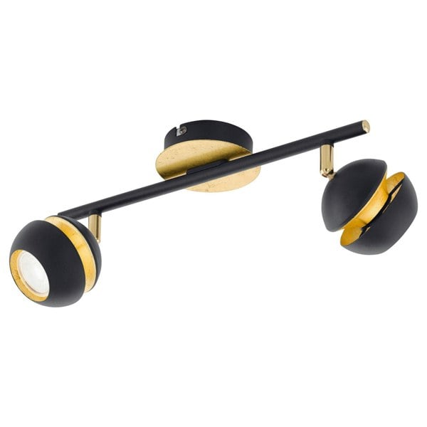 Flush 2 Spot Ceiling Light Colour Black Gold Shade & Back Plate Bulb GU10 2x3.3W Loops