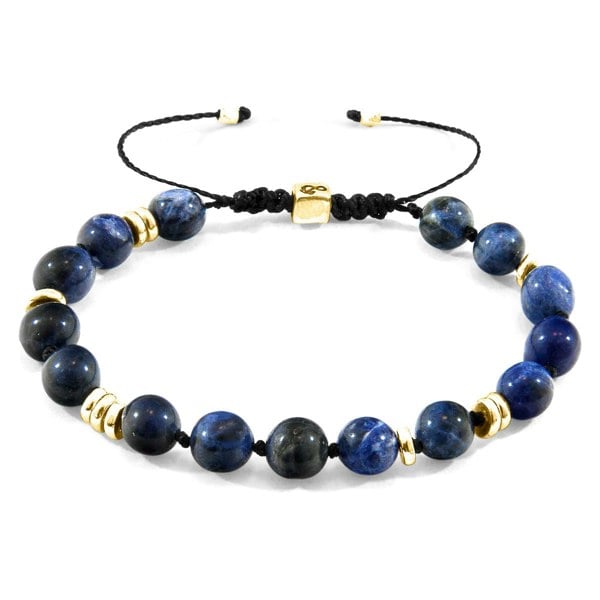 Anchor & Crew Blue Sodalite Agaya 9ct Yellow Gold and Stone Beaded Macrame Bracelet