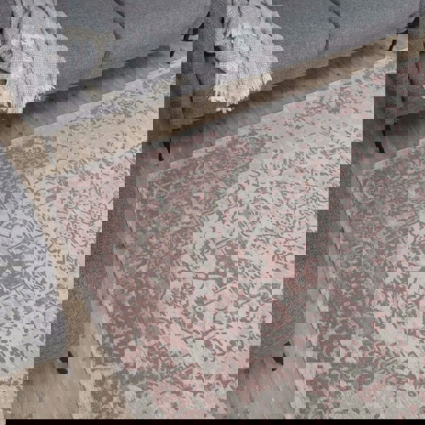 Machine Washable Flatweave Rug Oriental in Pink