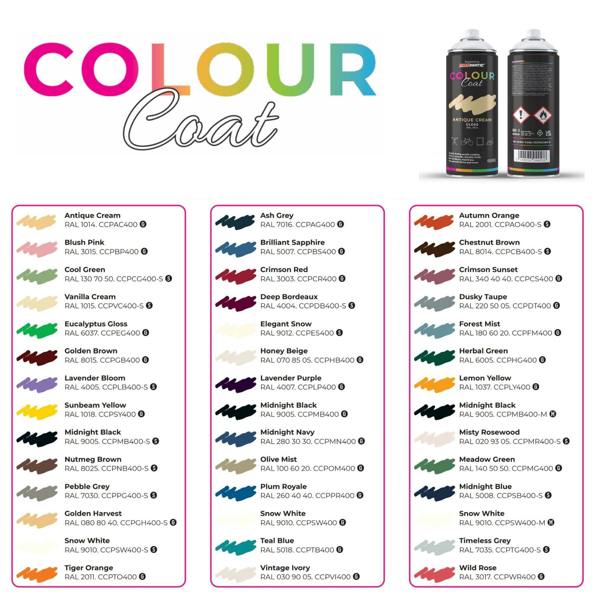 Colour Coat 2X Snow White RAL 9010 Gloss Spray Paint 400ml