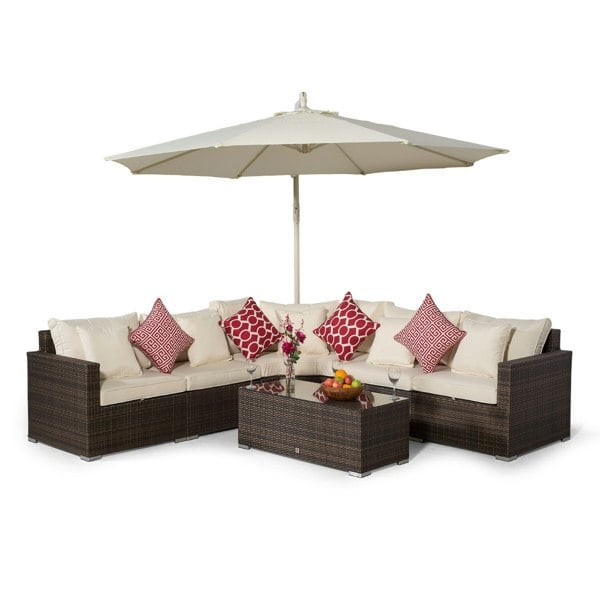 Giardino Santorini L Shape Modular 5 Seat Rattan Corner Sofa Set With Coffee Table