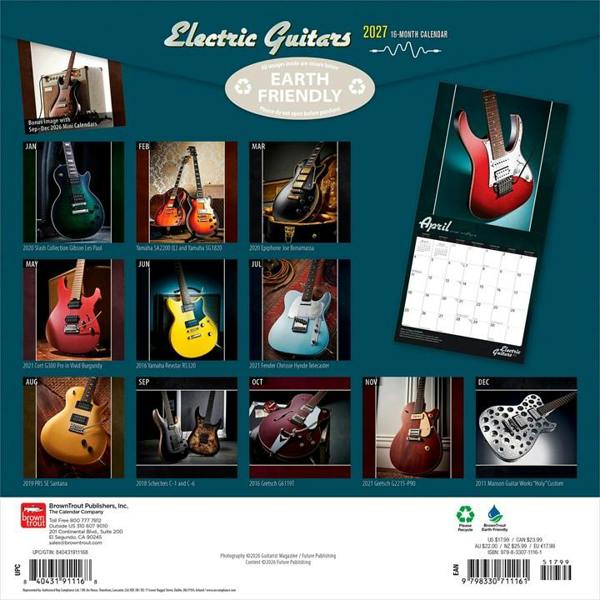 Electric Guitars Calendar 2027, Wall Calendars, Month To View, Entertainment, Gift